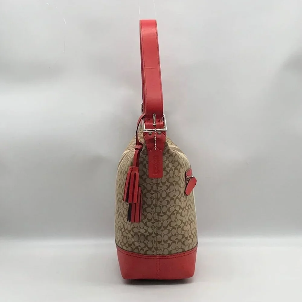 Coach Red / Tan Canvas And Leather Signature Legacy Stripe Duffle Bag  19918_3